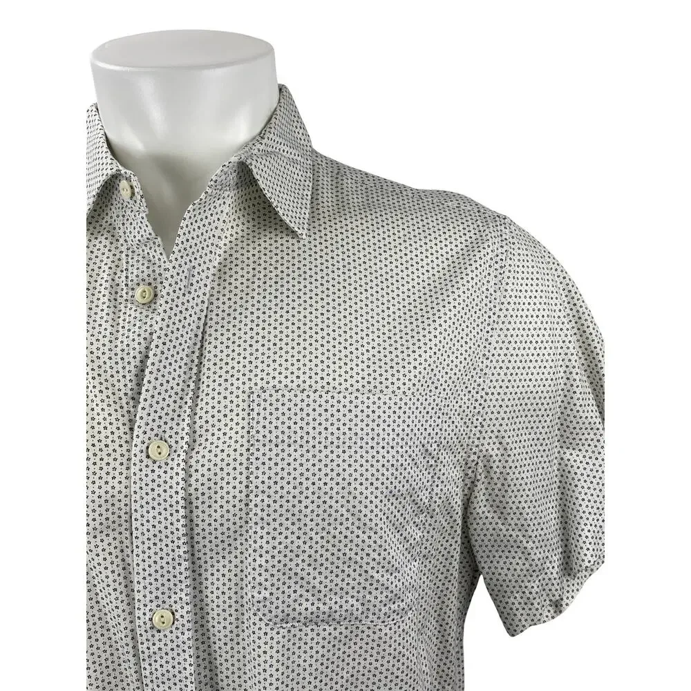 Banana Republic Men's White Slim Fit Floral Short Sleeve Button Down Shirt Top L